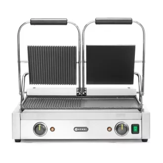  Grătar de contact Hendi cu 2 zone, suprafață netedă și cu nervuri din fontă, 3,6 kW